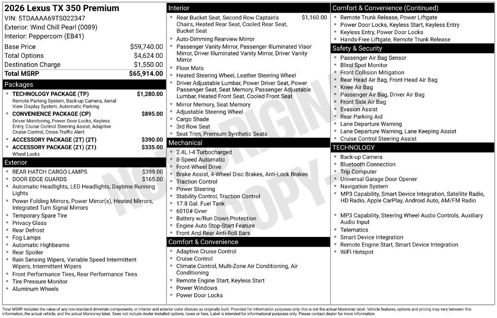 New 2026 Lexus TX 350 FWD w/ Technology Package image 4