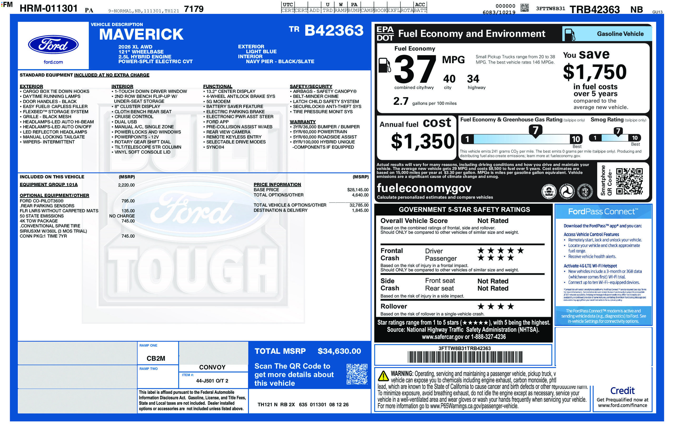 New 2026 Ford Maverick XL w/ Equipment Group 101A AWD/4WD image 6