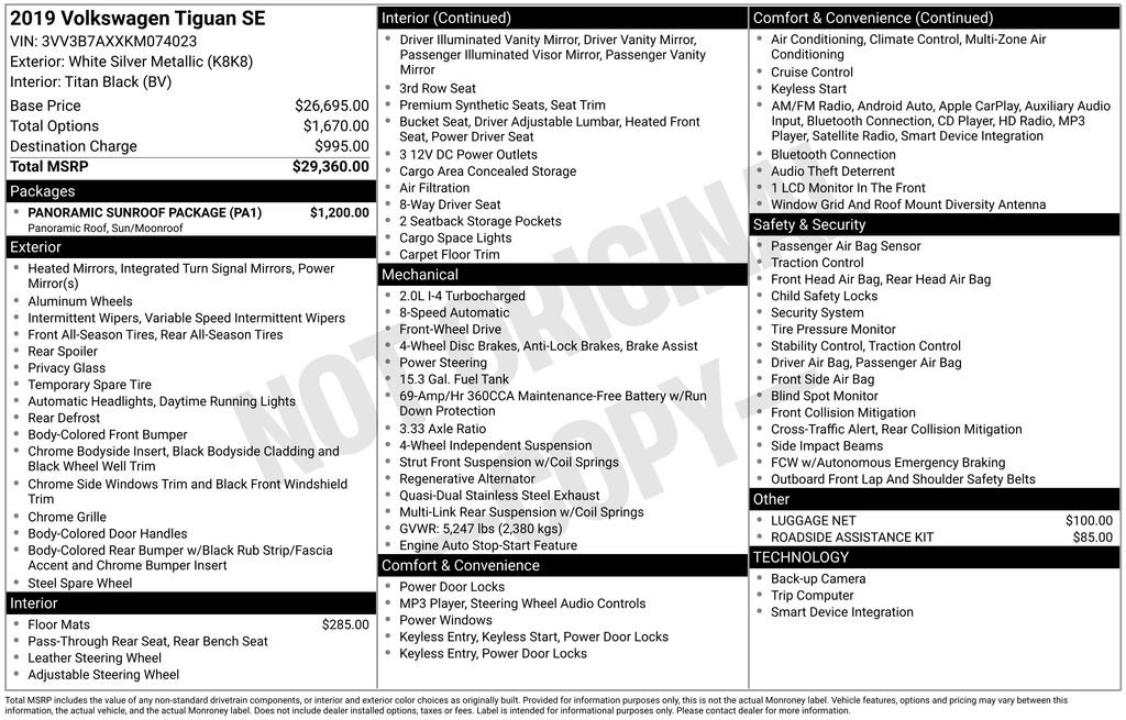 Used 2019 Volkswagen Tiguan SE w/ Panoramic Sunroof Package FWD image 3