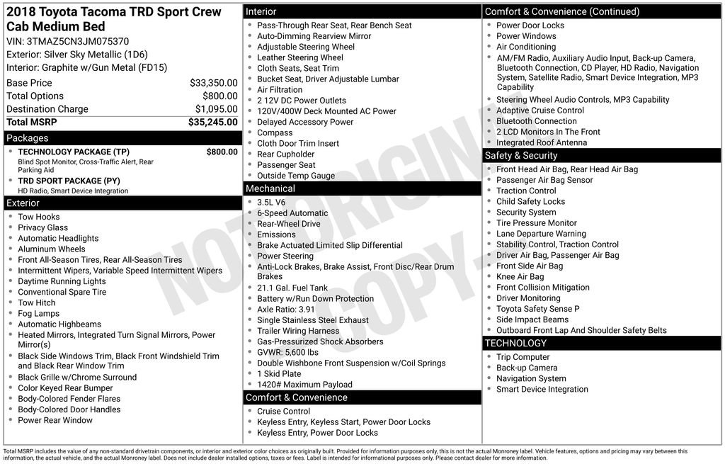 Used 2018 Toyota Tacoma TRD Sport w/ Technology Package image 6