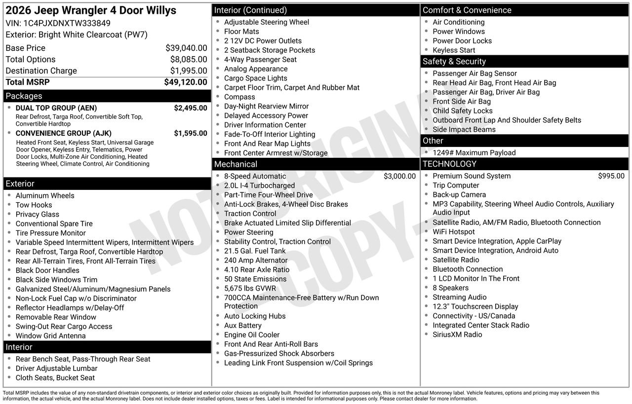 New 2026 Jeep Wrangler Unlimited Sport w/ Dual Top Group AWD/4WD image 28