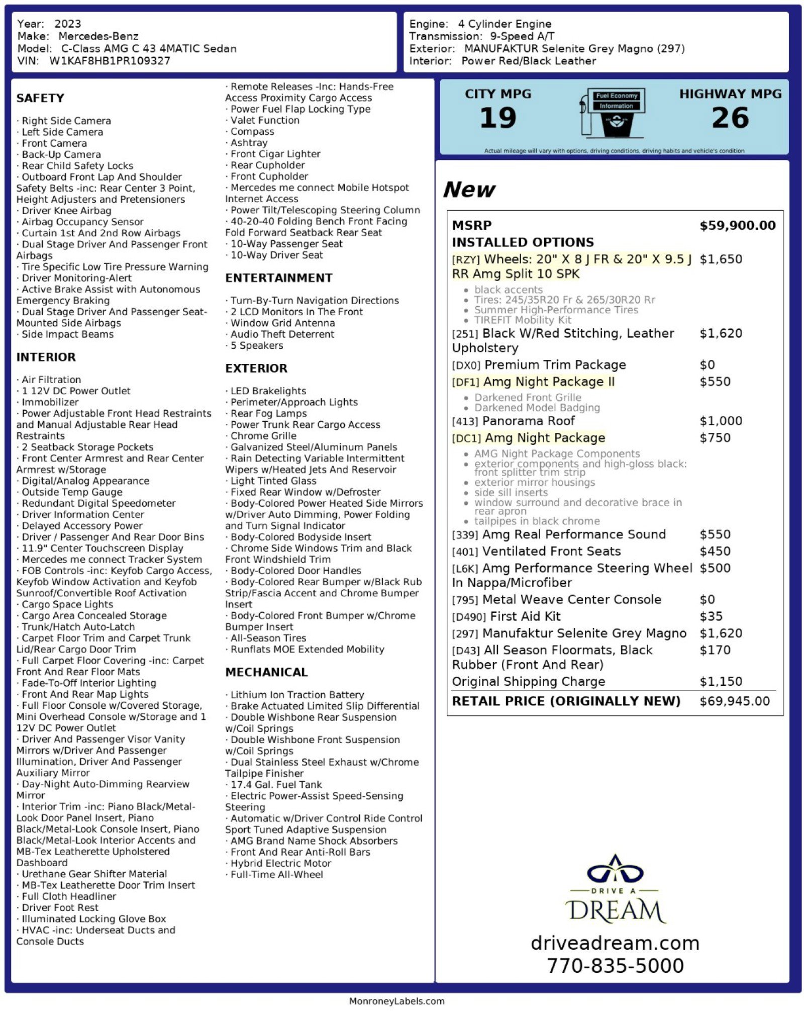 Used 2023 Mercedes-Benz C 43 AMG 4MATIC Sedan w/ AMG Night Package image 64