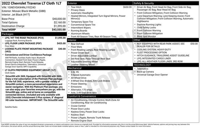 Used 2022 Chevrolet Traverse LT w/ LPO, 'HIT The Road' Package image 39