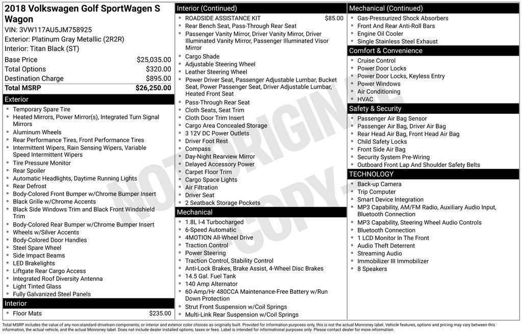 Used 2018 Volkswagen Golf S AWD/4WD image 1