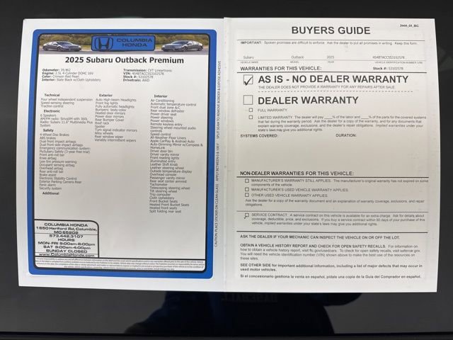 Used 2025 Subaru Outback Premium w/ Popular Package #1A image 37