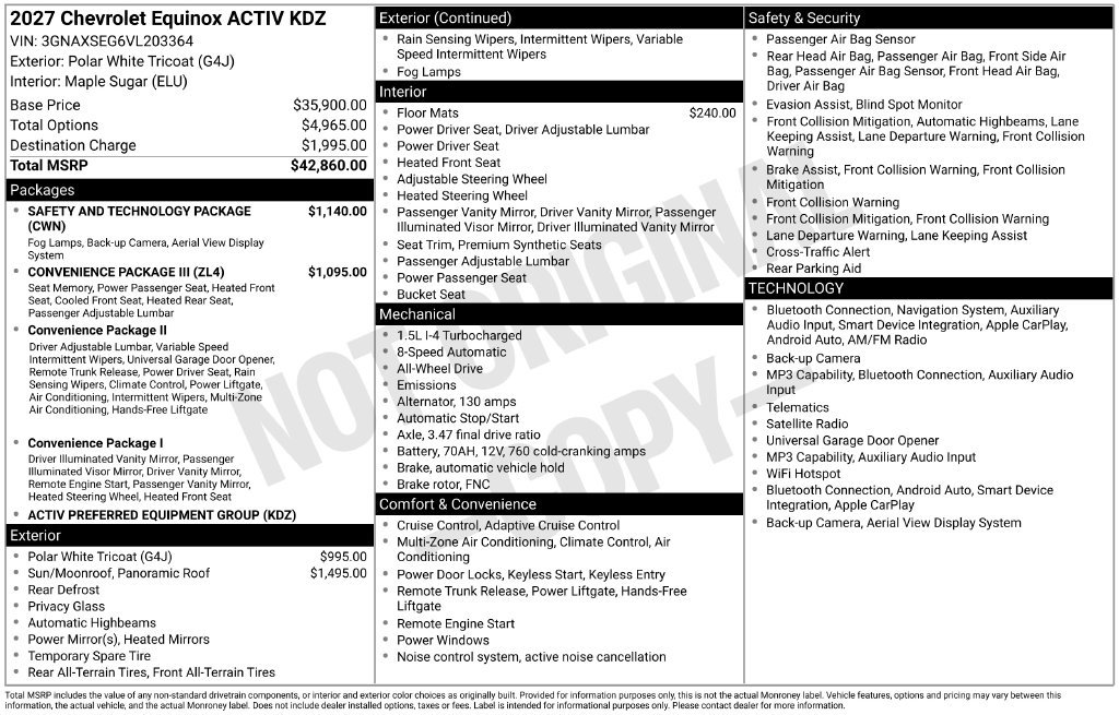 New 2027 Chevrolet Equinox ACTIV w/ Safety and Technology Package AWD/4WD image 4