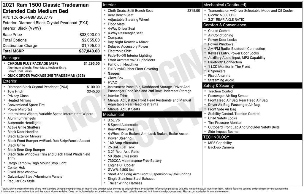 Used 2021 RAM 1500 Tradesman w/ Chrome Plus Package RWD image 5
