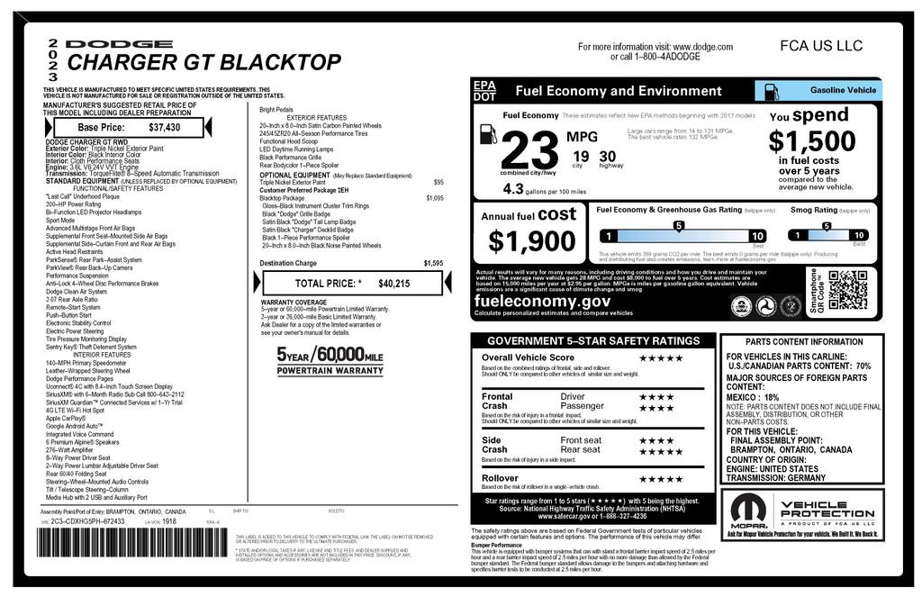 Used 2023 Dodge Charger GT w/ Blacktop Package RWD image 5