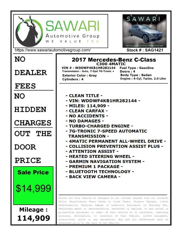 Used 2017 Mercedes-Benz C 300 C 300 4MATIC Sedan 4D image 29