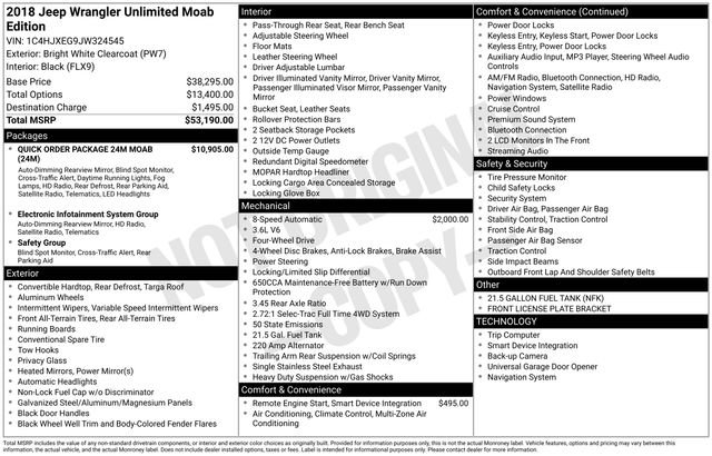 Used 2018 Jeep Wrangler Unlimited Moab w/ Quick Order Package 24M Moab image 64