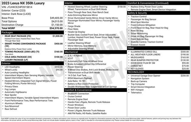 Used 2023 Lexus NX 350h AWD w/ Rear Seat Package image 56