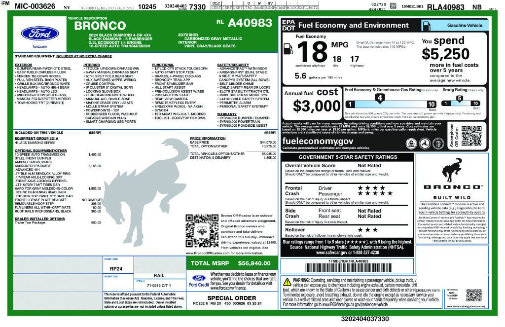 Used 2024 Ford Bronco Black Diamond w/ Sasquatch Package AWD/4WD image 3