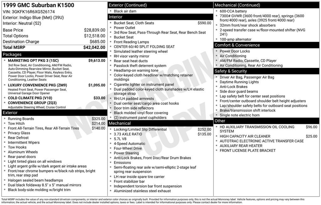 Used 1999 GMC Suburban 4WD w/ Marketing Opt Pkg 3 image 33