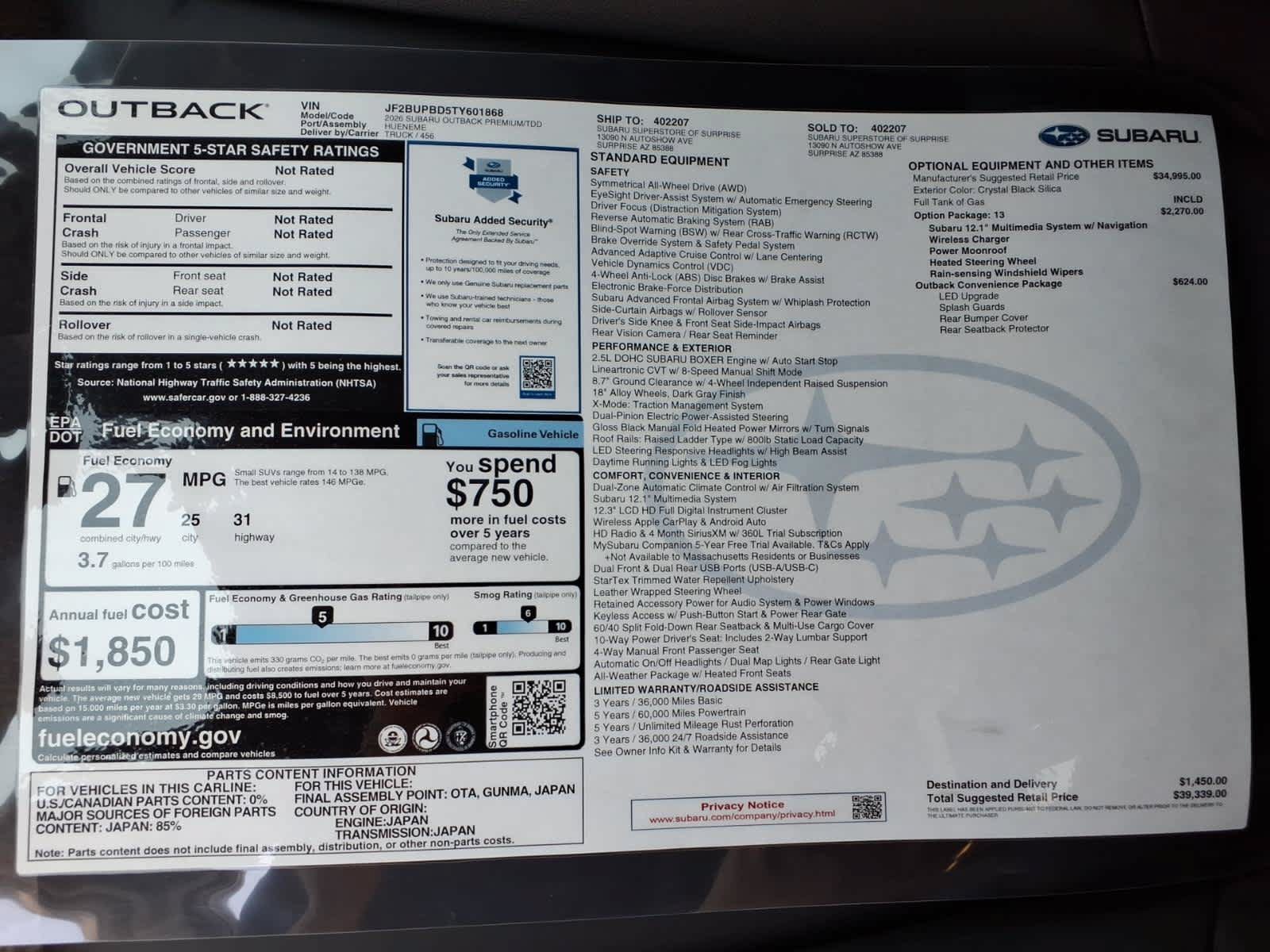 New 2026 Subaru Outback Premium AWD/4WD image 41