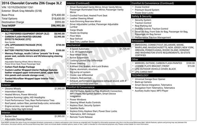 Used 2016 Chevrolet Corvette Z06 w/ 3LZ Preferred Equipment Group image 6