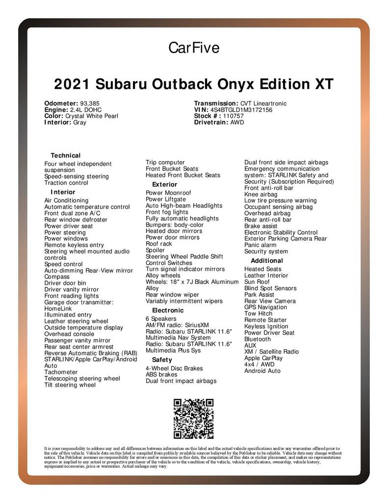 Used 2021 Subaru Outback Onyx Edition XT AWD/4WD image 30