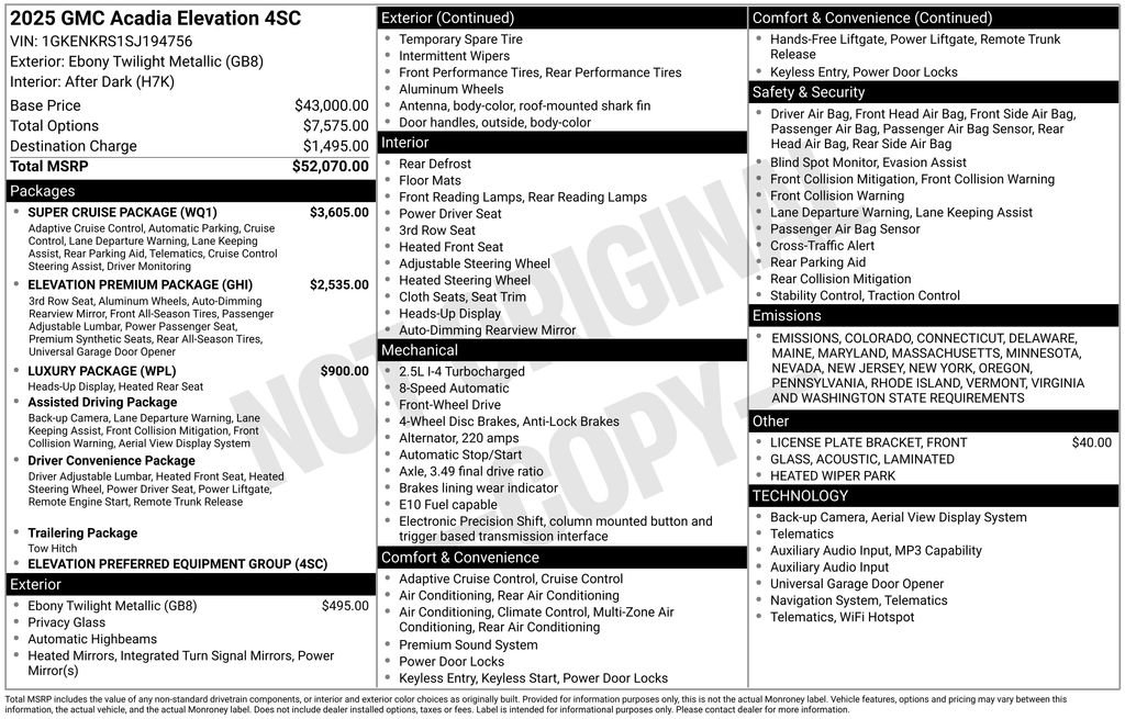 New 2025 GMC Acadia Elevation w/ Super Cruise Package image 16