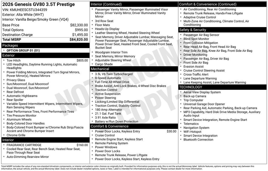 New 2026 Genesis GV80 3.5T Prestige AWD/4WD image 4
