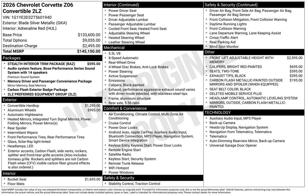 Used 2026 Chevrolet Corvette Z06 w/ Stealth Interior Trim Package image 6