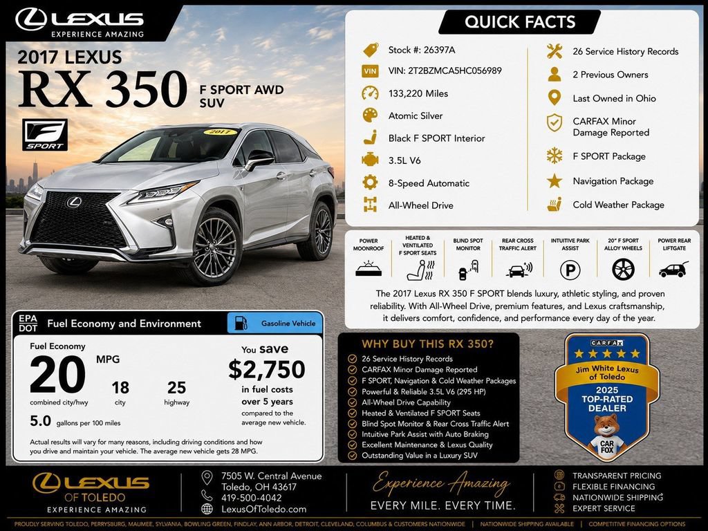 Used 2017 Lexus RX 350 F Sport w/ Cold Weather Package AWD/4WD image 2