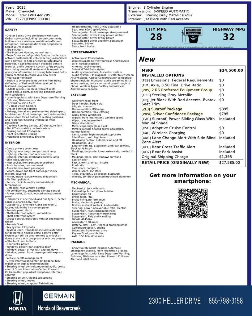 Used 2025 Chevrolet Trax RS w/ Sunroof Package FWD image 35