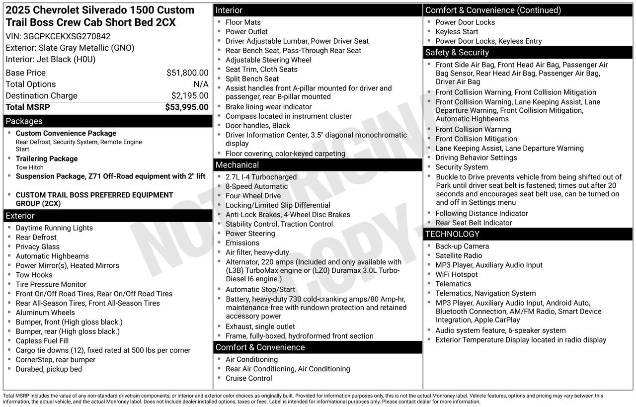 Used 2025 Chevrolet Silverado 1500 Custom Trail Boss AWD/4WD image 5