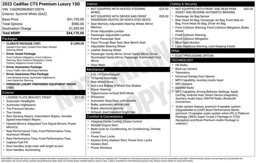 Used 2022 Cadillac CT5 Premium Luxury w/ Climate Package RWD image 43