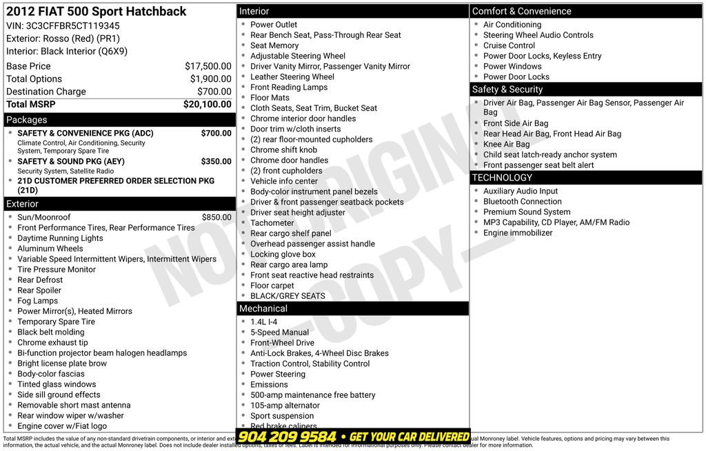 Used 2012 FIAT 500 Sport w/ Safety & Convenience Pkg FWD image 2
