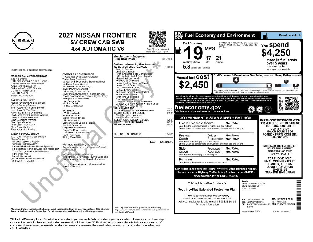 New 2027 Nissan Frontier SV w/ SV Convenience Package AWD/4WD image 3