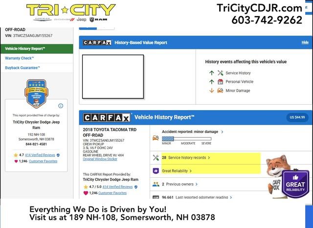 Used 2018 Toyota Tacoma TRD Off-Road w/ Technology Package image 12