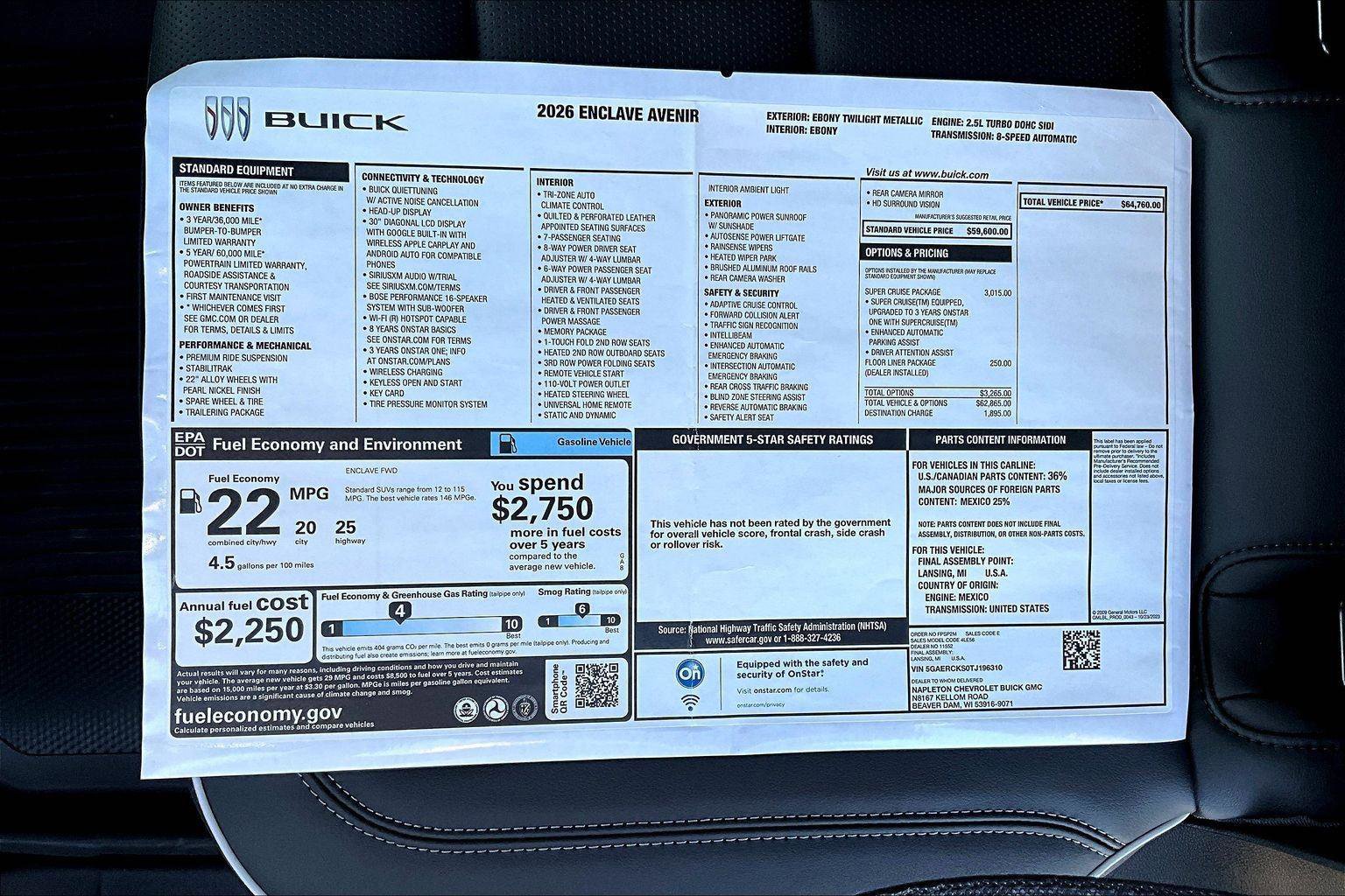 New 2026 Buick Enclave Avenir w/ Super Cruise Package image 15