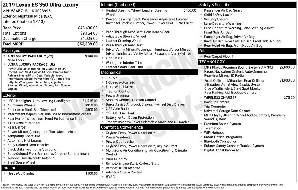 Used 2019 Lexus ES 350 Ultra Luxury w/ Accessory Package 2 FWD image 37