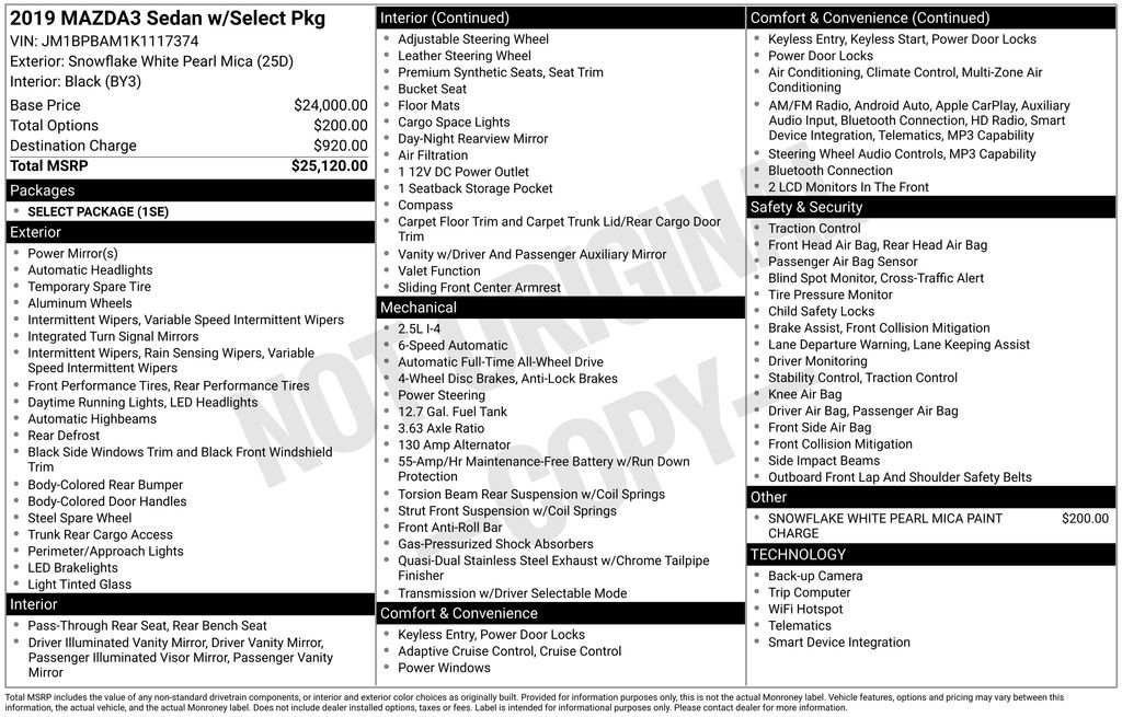 Used 2019 MAZDA MAZDA3 AWD Sedan w/ Select Package image 9
