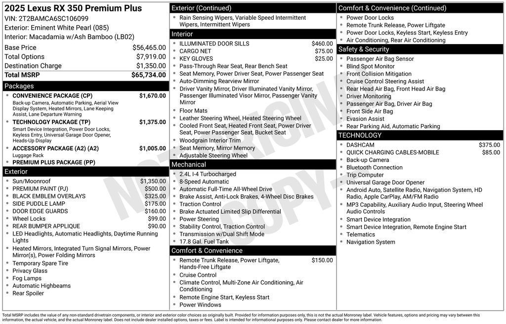 Used 2025 Lexus RX 350 Premium Plus w/ Convenience Package AWD/4WD image 35