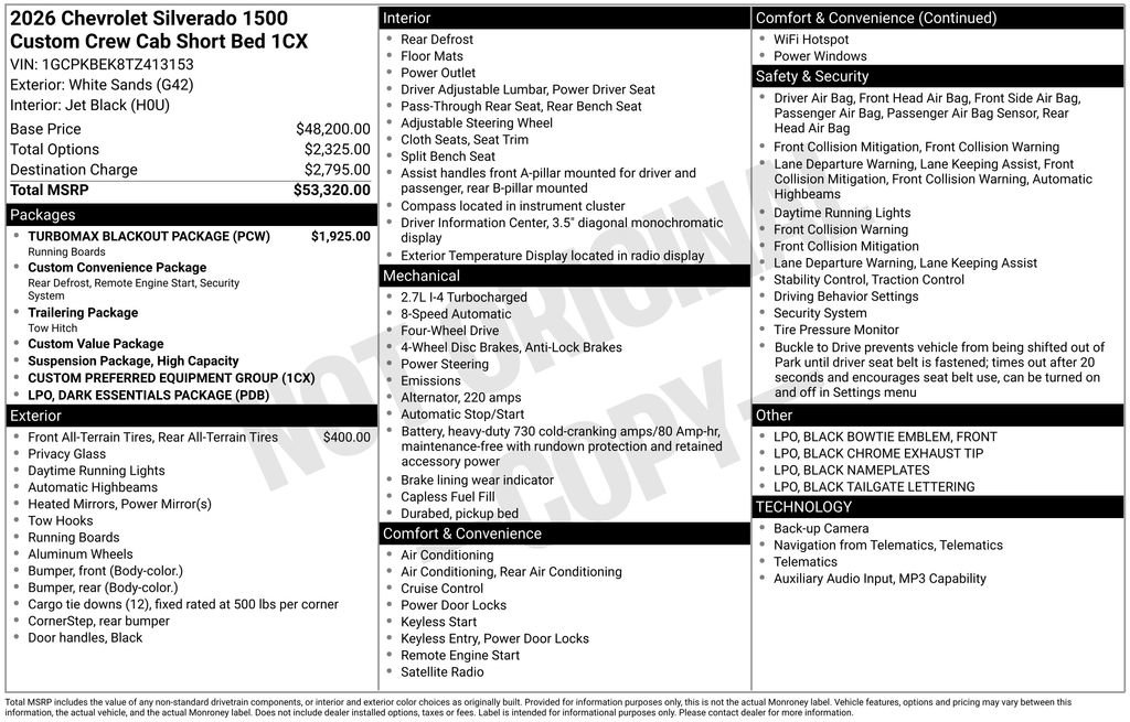 New 2026 Chevrolet Silverado 1500 Custom w/ Turbomax Blackout Package AWD/4WD image 47