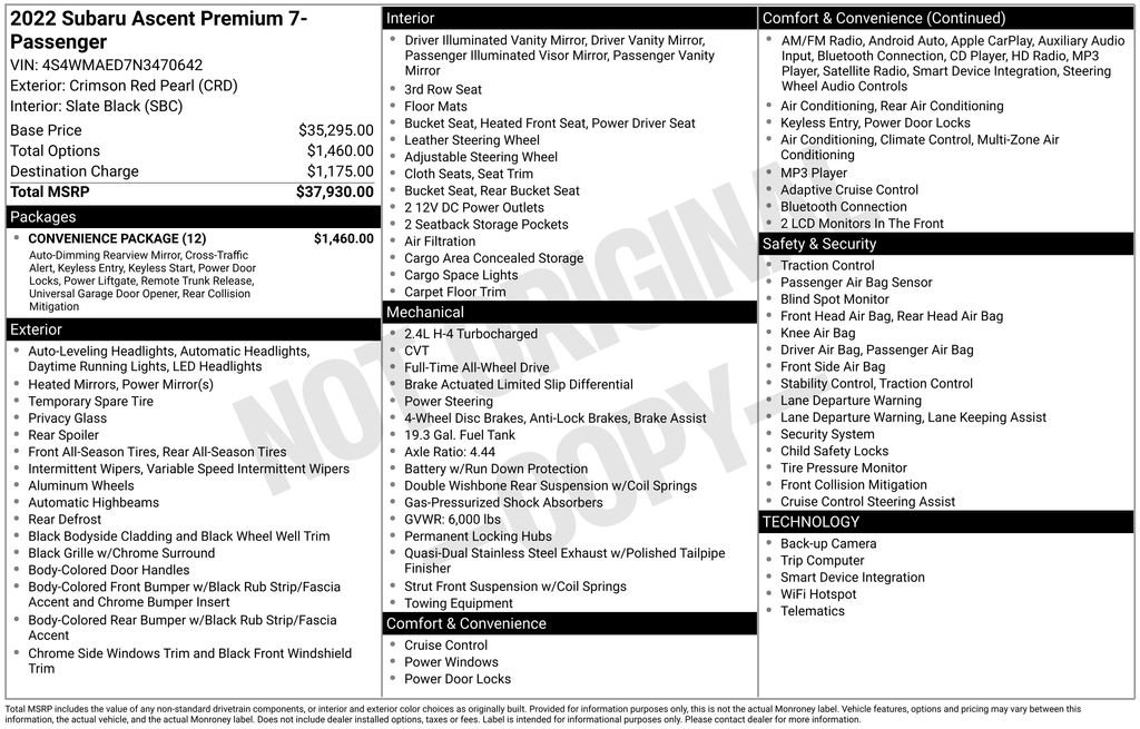 Certified 2022 Subaru Ascent Premium w/ Convenience Package image 8