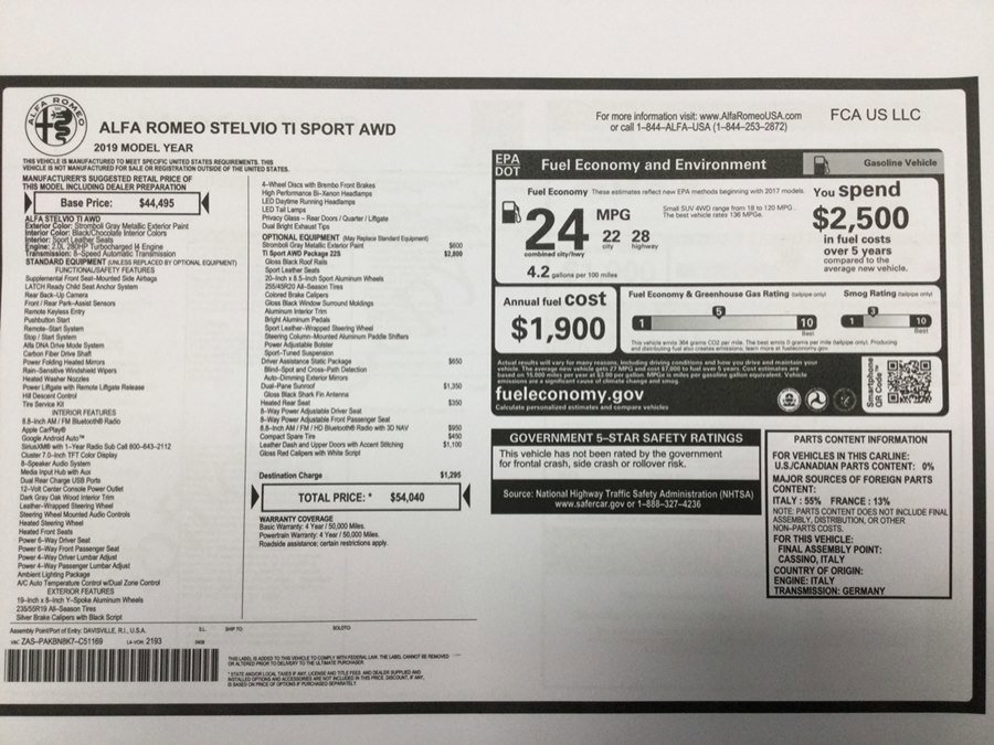 Used 2019 Alfa Romeo Stelvio Ti Sport w/ Quick Order Package 22S Sport image 19