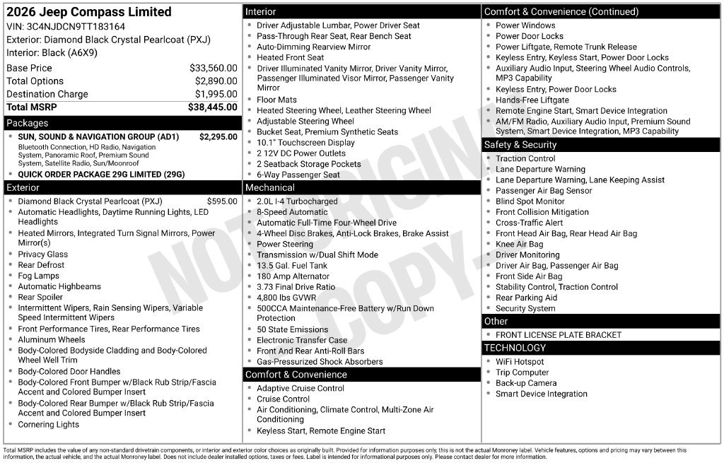 New 2026 Jeep Compass Limited w/ Sun, Sound & Navigation Group AWD/4WD image 33