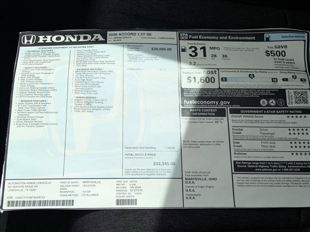 New 2026 Honda Accord SE image 17