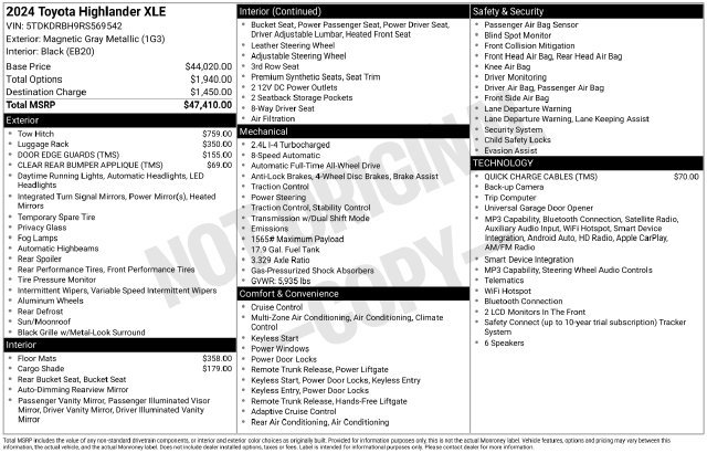 Used 2024 Toyota Highlander XLE AWD/4WD image 3