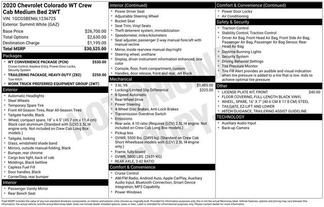 Used 2020 Chevrolet Colorado W/T w/ WT Convenience Package RWD image 6