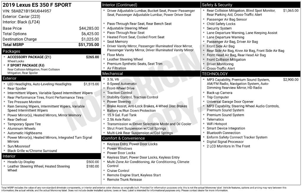 Used 2019 Lexus ES 350 F Sport w/ Accessory Package FWD image 12
