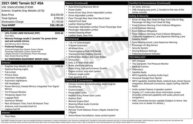 Used 2021 GMC Terrain SLT w/ LPO, Floor Liner Package AWD/4WD image 40