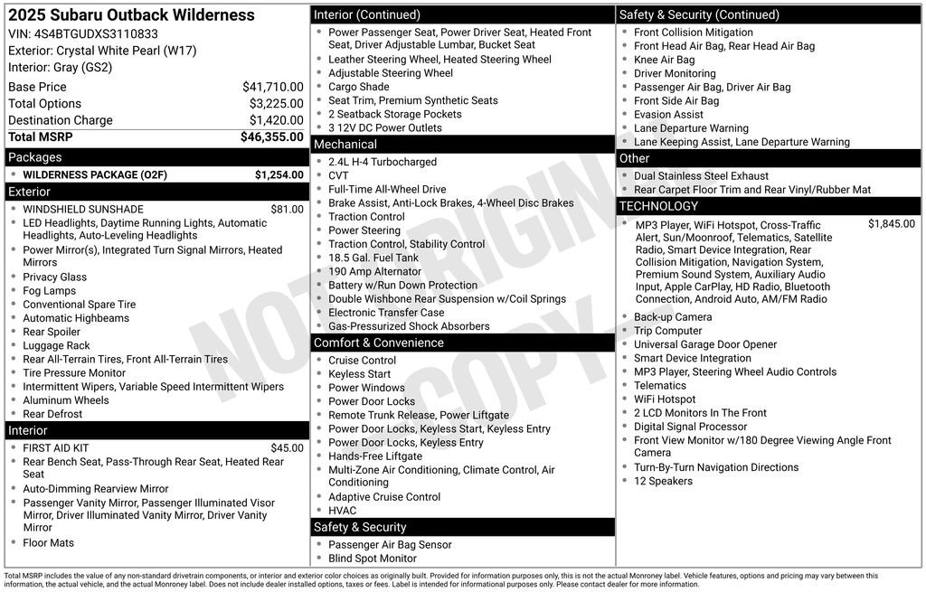 Certified 2025 Subaru Outback Wilderness w/ Wilderness Package AWD/4WD image 46
