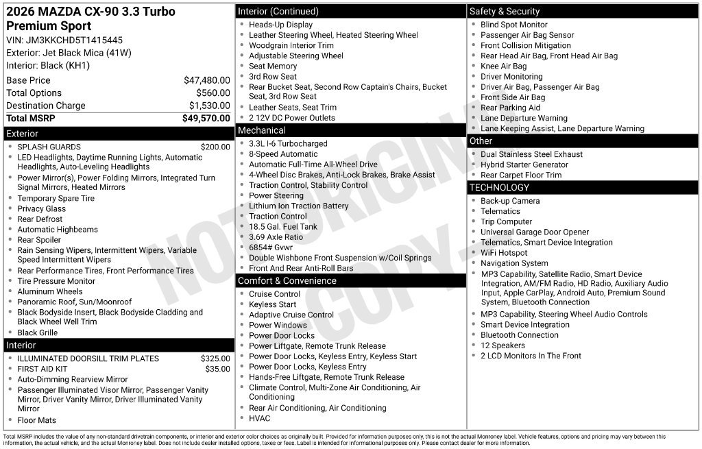 New 2026 MAZDA CX-90 3.3 Turbo w/ Premium Sport Pkg AWD/4WD image 4