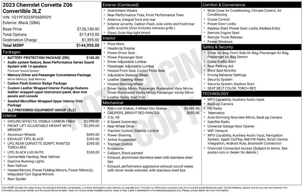 Used 2023 Chevrolet Corvette Z06 w/ Battery Protection Package RWD image 30