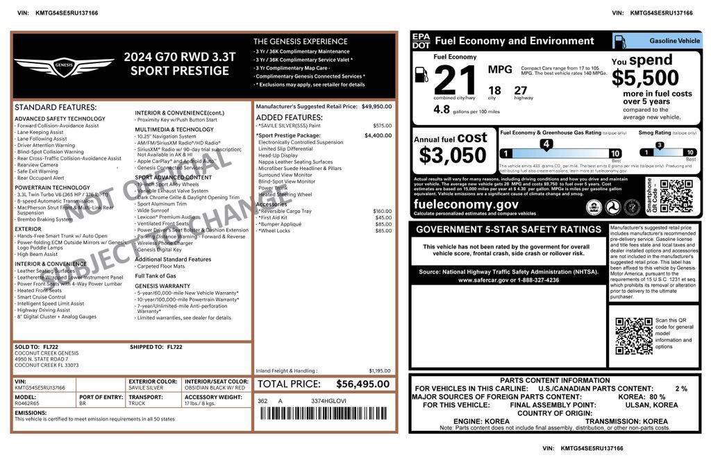 Used 2024 Genesis G70 3.3T Advanced w/ Sport Prestige Package image 2