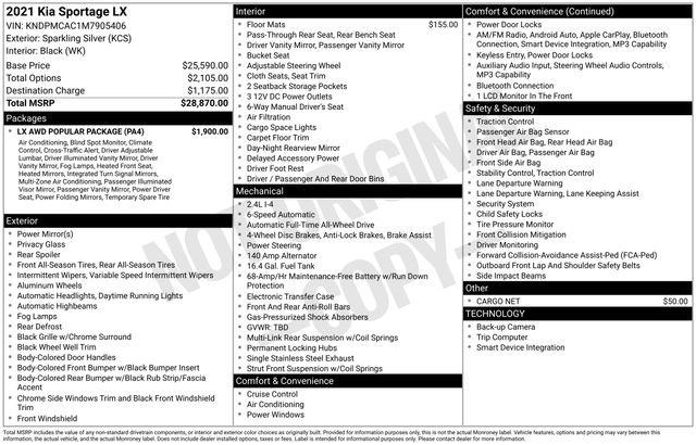 Certified 2021 Kia Sportage LX w/ LX AWD Popular Package image 12