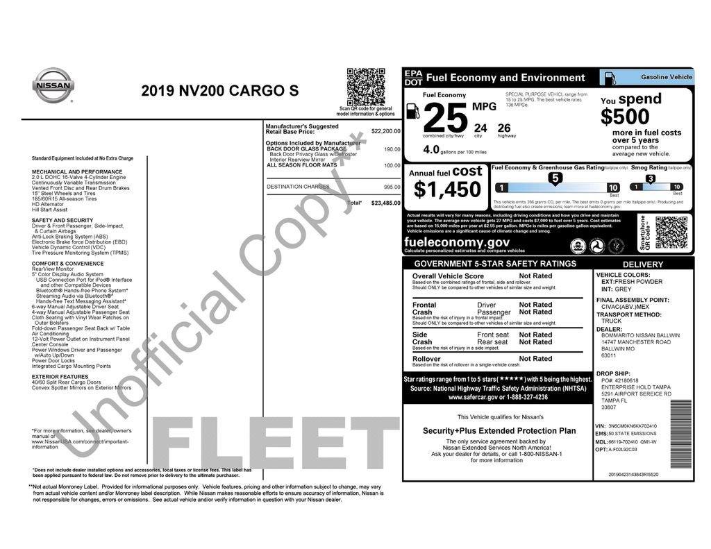 Used 2019 Nissan NV200 S w/ Back Door Glass Package FWD image 5