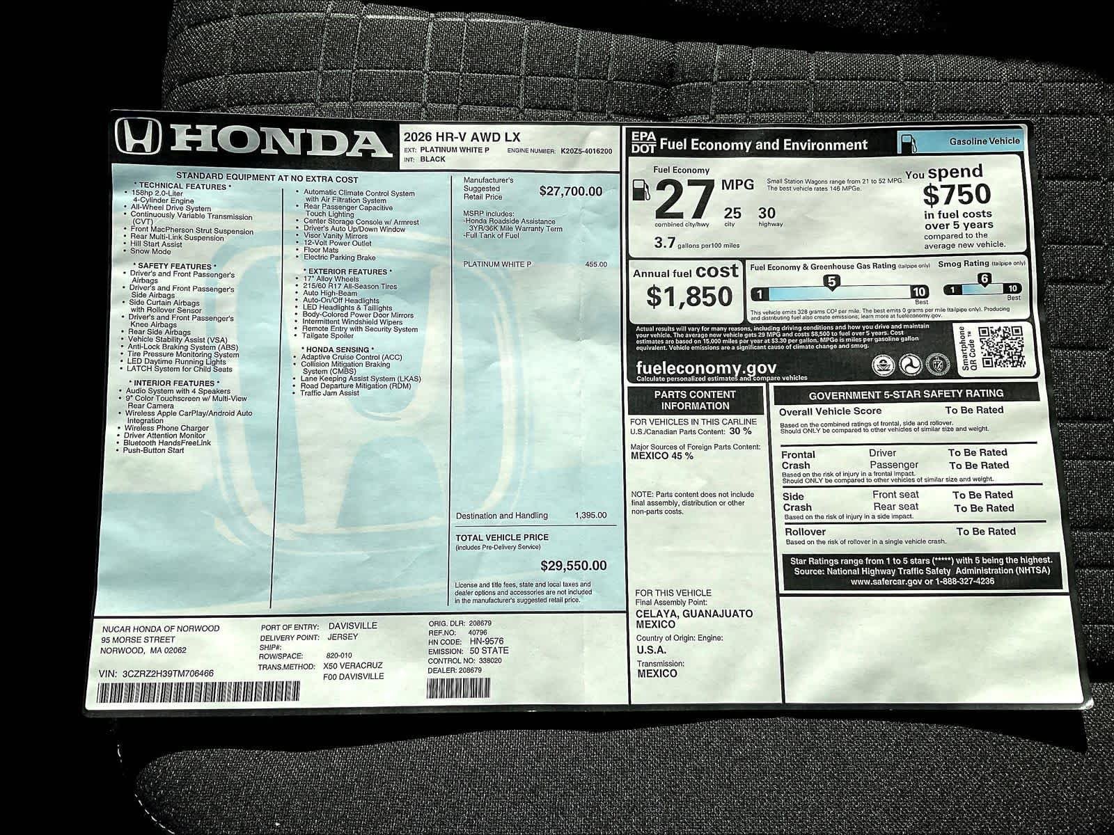 New 2026 Honda HR-V LX image 18
